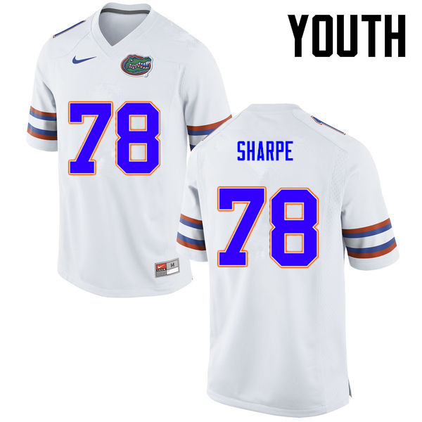 Youth Florida Gators #78 David Sharpe College Football Jerseys-White